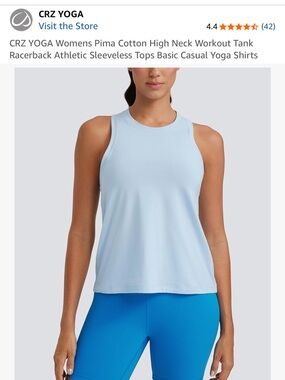 CRZ YOGA Light Linen Blue High-Neck Racerback Tank, XL, worn once